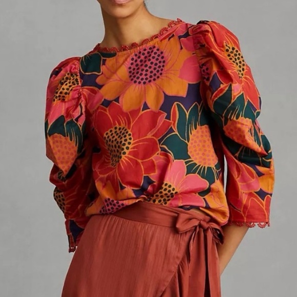 Anthropologie Tops - Anthropologie x Farm Rio Puff Sleeved Blouse Large NWT